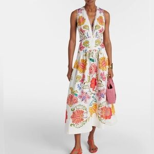 NWT SOLD OUT FARM Rio Linen Off-White Floral Insects Drop Waist Midi Dress Small